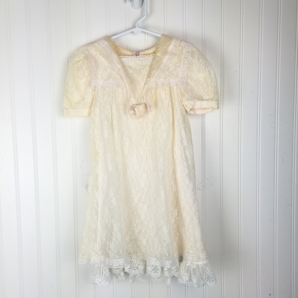 Gunne Sax Jessica McClintock Vintage Lace Over Satin Short Sleeve Dress Girls 4 - Picture 7 of 10